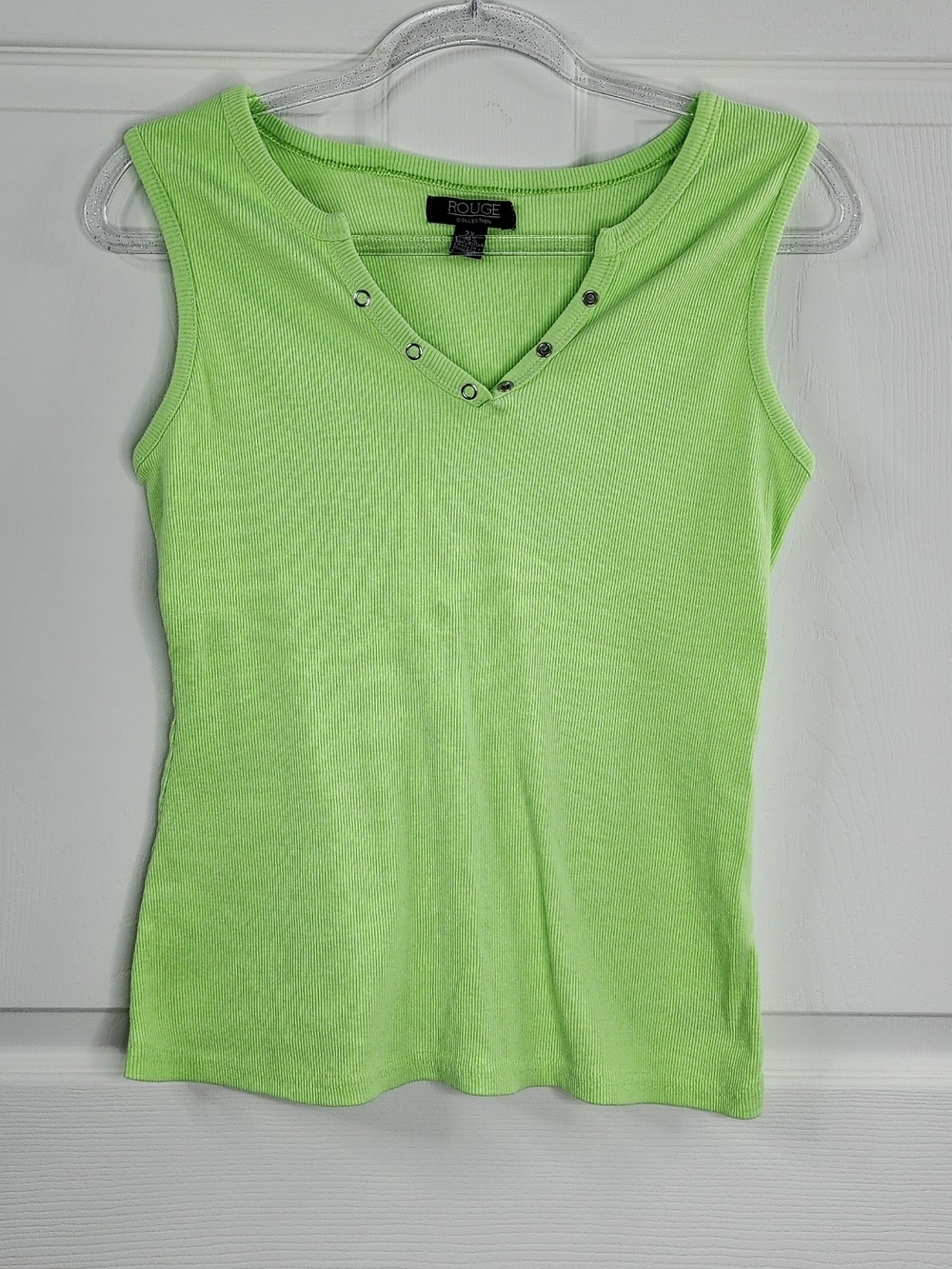 Rouge Collection Lime Green Ribbed Grommet V-Neck Tank Top Size 2X